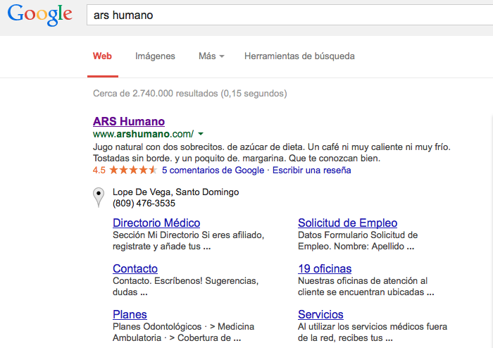 mala descripcion ars humano en google